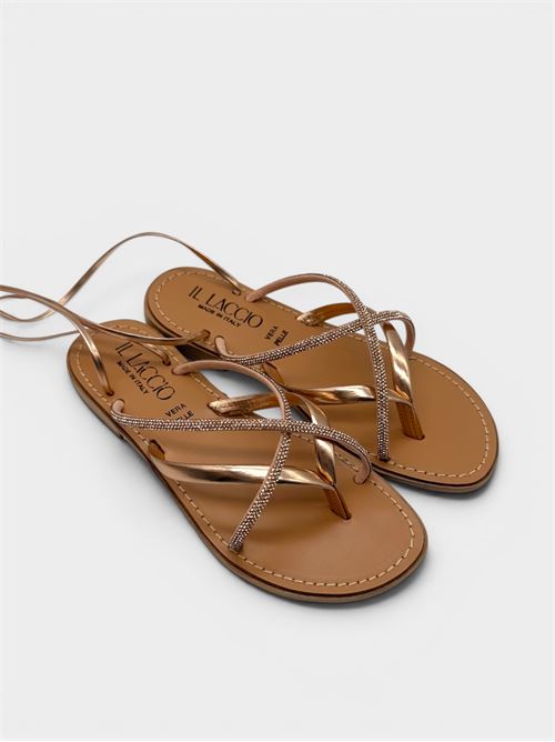 Sandalo gioiello in pelle laminata oro rosa con strass IL LACCIO | LIDO715LAMINATORAME